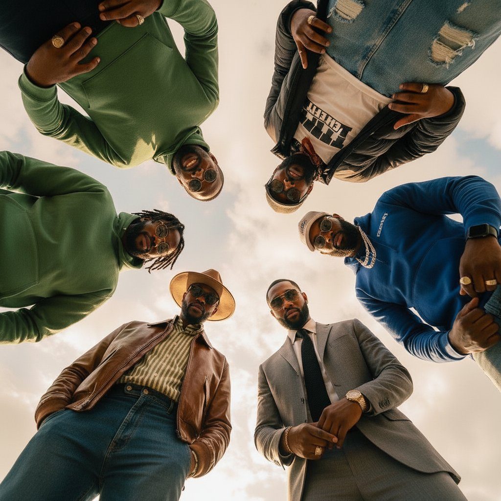 Group of men gathered outdoors in a quiet, grounded moment